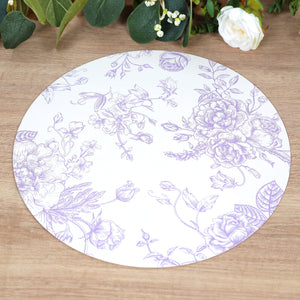 10-Pack Disposable Table Placemats in French Toile Print 13" in White/Matte Lavender - Classy Cardboard Placemats for Dinner Parties & Banquets