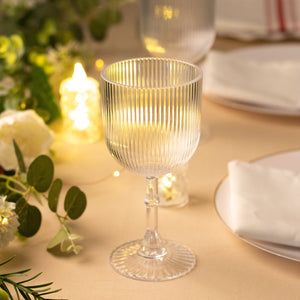 12-Pack Clear Plastic Wine Glasses 9oz, Vintage Ribbed Pattern - Reusable Shatterproof Goblets