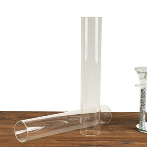 2-Pack Glass Pillar Hurricane Candle Shades 14" - Clear Chimney Tube with 2.25" Wide Open Ends