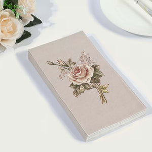 20-Pack Paper Dinner Napkins 2 Ply Pink/Ivory with Vintage Rose Print - Soft Disposable Garden Party Style Napkins