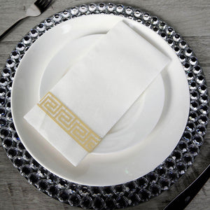 25 Pack Linen-Like Paper Napkins 8"x4" White With Gold Greek Key Design - Soft Hygenic Airlaid Guest Towels for Formal & Casual Dining