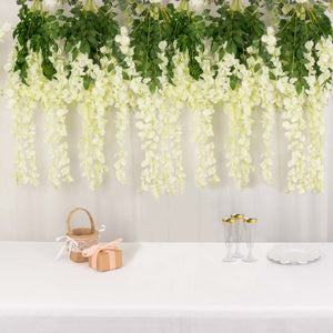 5 Pack Artificial Silk Hanging Wisteria Flower Garland Vines in Cream, 3 Strands in 1 Bush - 44"