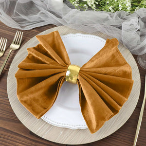 5 Pack Premium Velvet Napkins 20"x20" Gold - Soft Sheen Finish Dinner Napkins for Luxe Weddings, Banquets & Parties