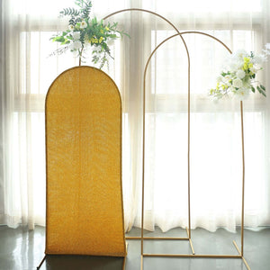 Gold Shimmer Tinsel Spandex Wedding Arch Cover For Fitted Round Top Chiara Backdrop Stand 5ft