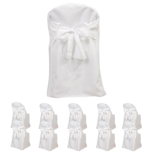 10-Pack Polyester Folding Chair Covers with Attached Sashes – White Durable Reusable Slip-On Covers for Wedding & Event Decor