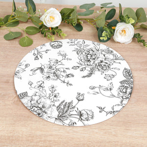 10-Pack Disposable Table Placemats in French Toile Print 13" in Matte White/Black - Classy Cardboard Placemats for Dinner Parties & Banquets