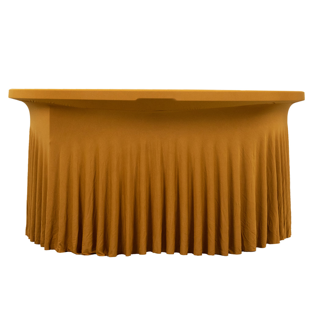 Gold Wavy Spandex Table Skirt 6ft | eFavormart.com