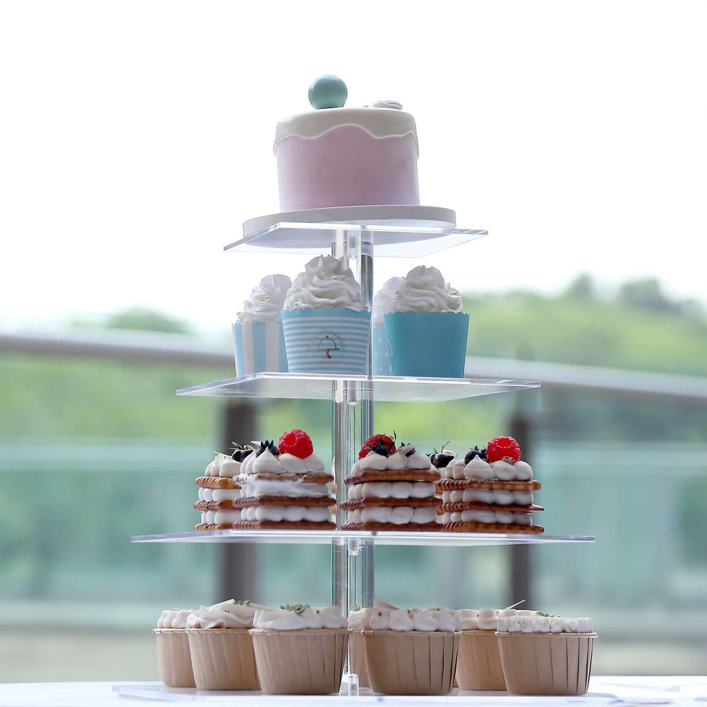 12" Acrylic Square 4-Tier Cake Stand | EFavormart.com