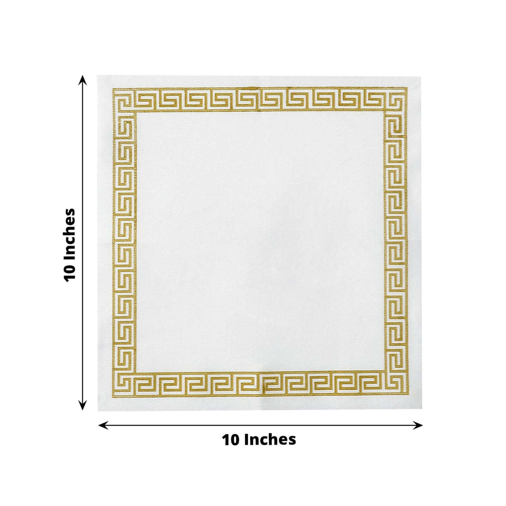 White Airlaid Cocktail Napkins with Gold Greek Design