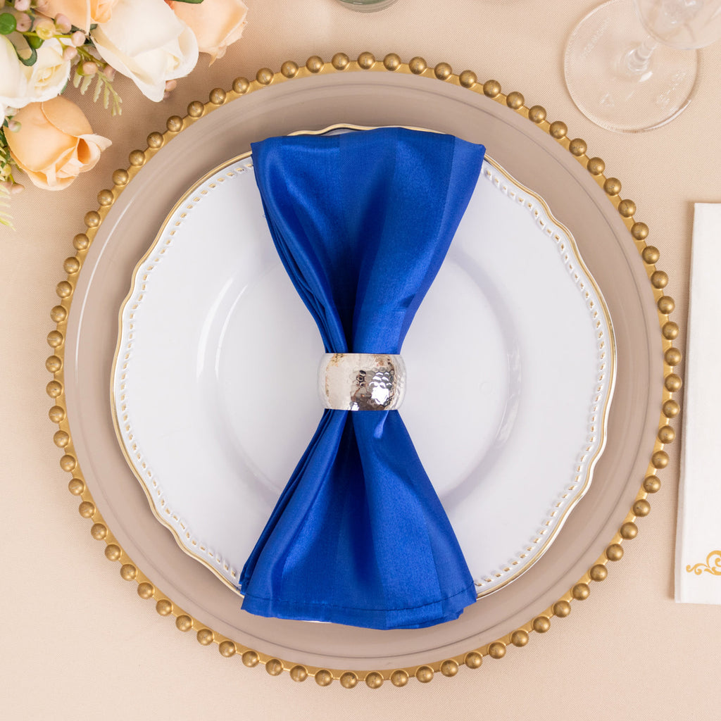 Efavormart 5 Pack Royal Blue Striped Satin Cloth Napkins, Wrinkle-Free Reusable Dinner Napkins - 20 inchx20 inch for Wedding Party Event Banquet