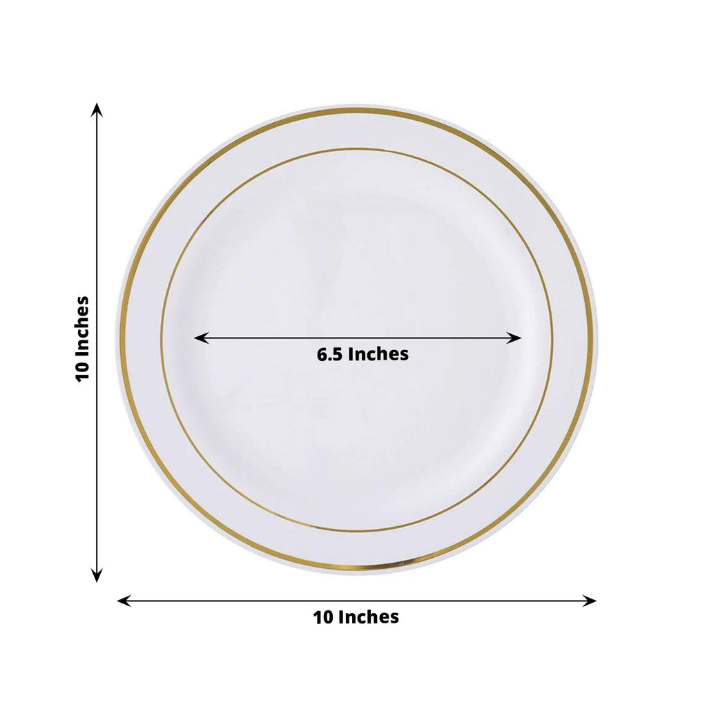 White and Gold Round Plastic Plates - Sphere