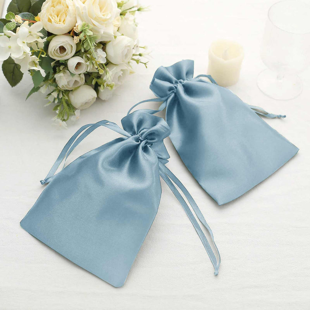 12 Pack Dusty Blue Satin Wedding Party Favor Bags, Drawstring Pouch Gi