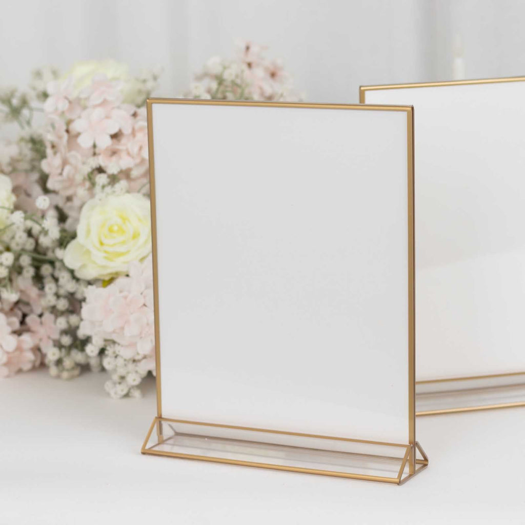 Balsacircle 6 Clear Gold 5x9 inch Freestanding Table Sign Holders Acrylic Display Stands Party Decorations