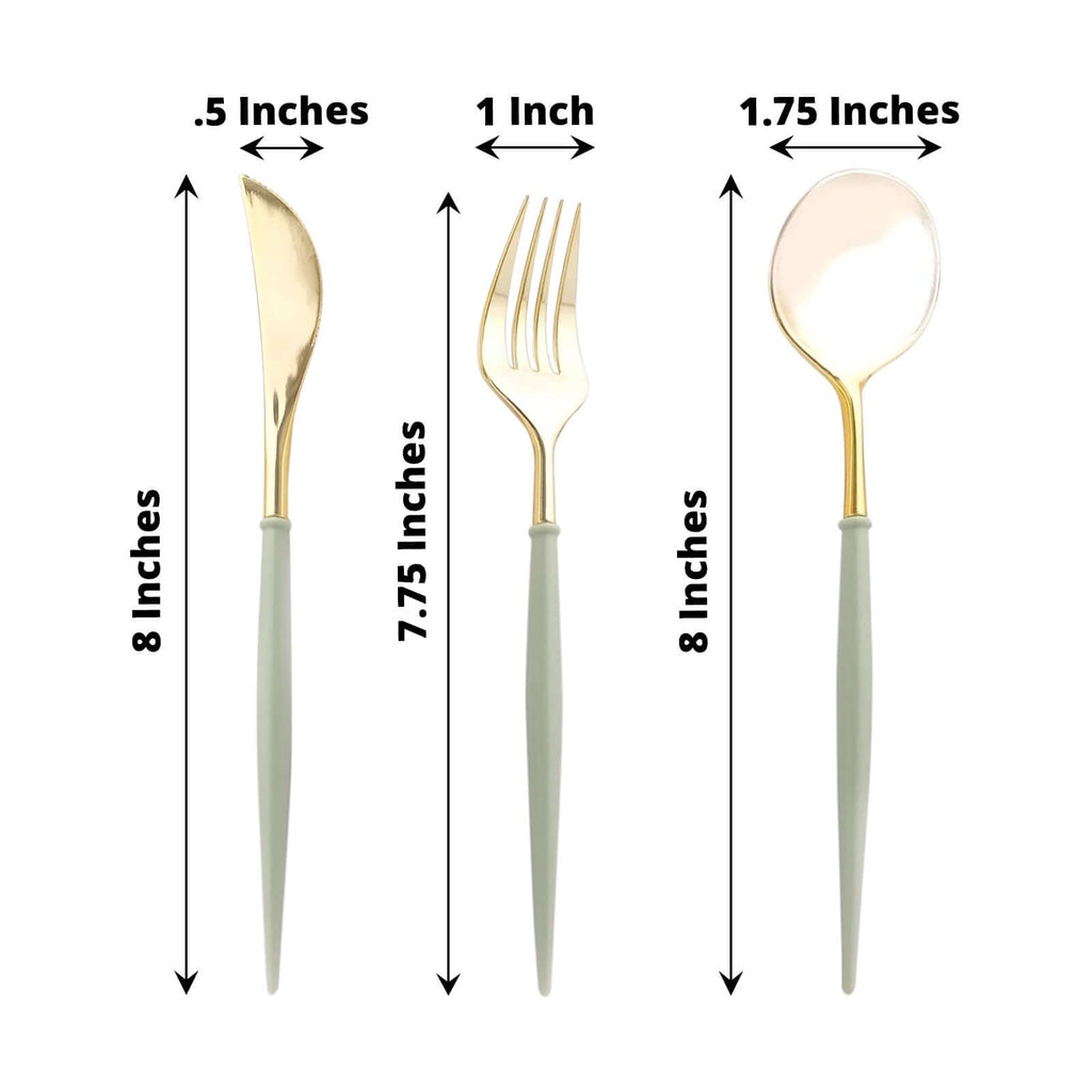 24 Pack Metallic Gold With Sage Green Utensil Set, Modern Premium