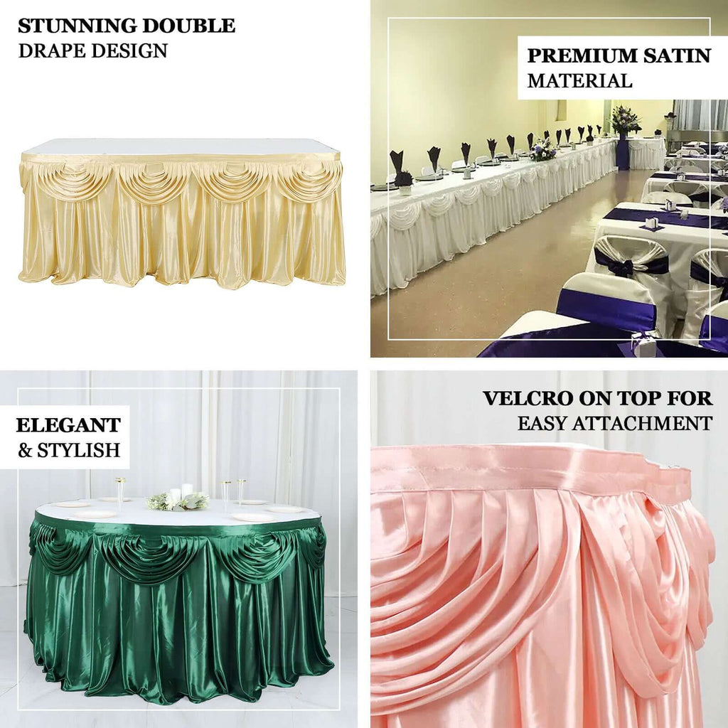 Gold Pleated Satin Double Drape Table Skirt