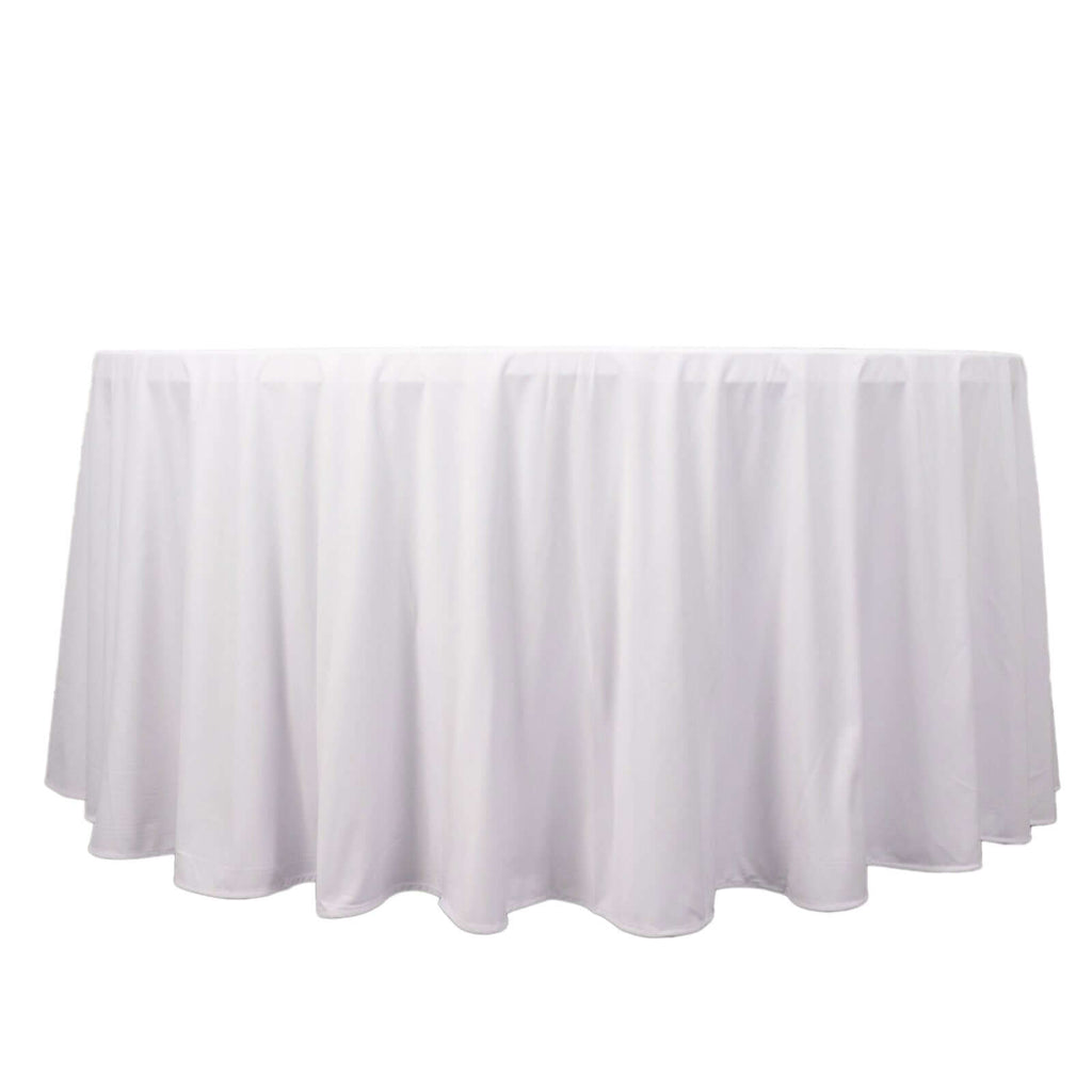 White Premium Scuba Round Tablecloth Wrinkle Free Polyester - 120