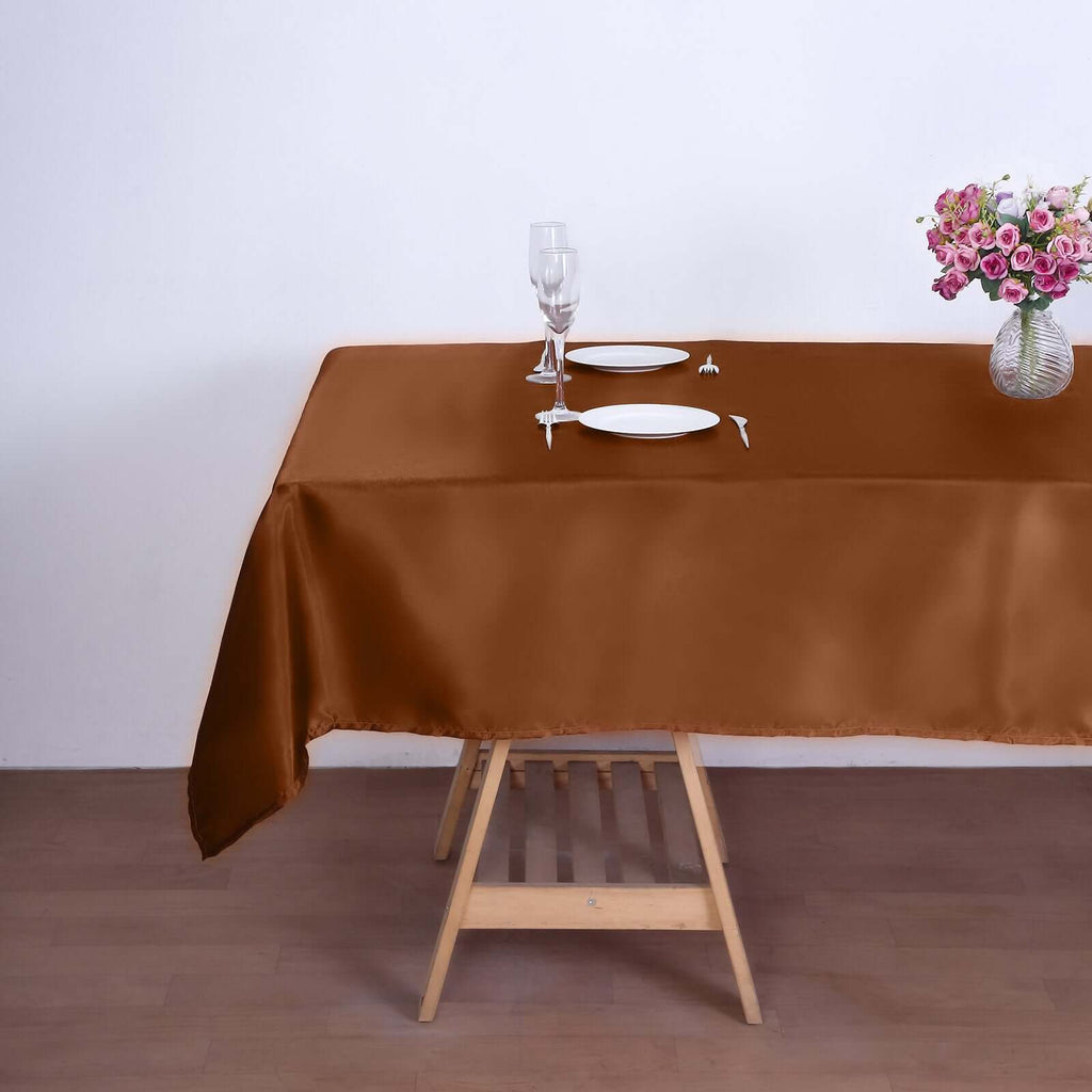 60x102 In Cinnamon Brown Satin Tablecloth 