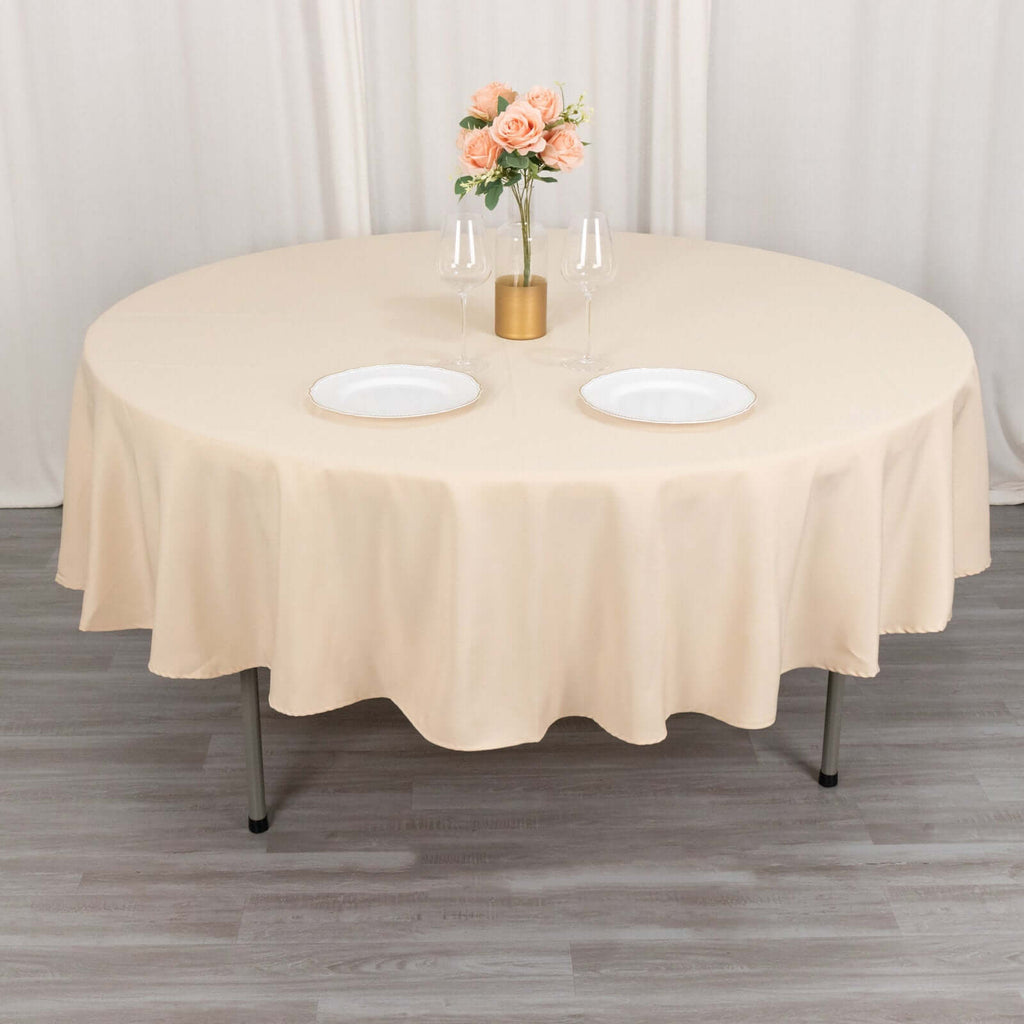 Beige Seamless Polyester Round Tablecloth - 90" 220GSM