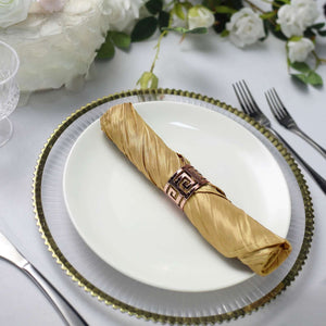 5 Pack Taffeta Napkins 20"x20" Gold Accordion Crinkle Style Cloth Napkins for Luxurious Events