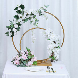 Metal Double Hoop Wedding Centerpiece Gold 24" & 16" - Flower Stand for Events & Table Decor