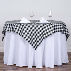 Polyester Square Table Overlay 54"x54" White/Black Checkered Buffalo Plaid Tablecloth Topper