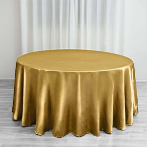 Satin Round Tablecloth 120" Gold - Classy Seamless Table Cover for Weddings & Events