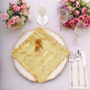 Sequin Napkins 20"x20" Gold - Diamond Pattern Dinner Napkins for Glamorous Table Settings