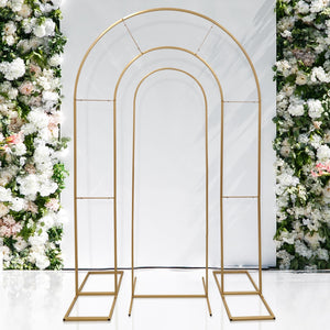 Set of 2 Gold Metal Round Top Wedding Arch Chiara Backdrop Stands, Double Arch Floral Balloon Frame Ceremony Arbors - 6ft,8ft