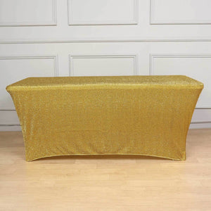 Shimmer Tinsel Spandex Rectangle Tablecloth 72"x30" Metallic Gold Glittered Shiny Stretch Table Cover for Shimmering Event Decor