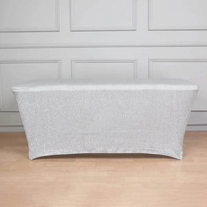 Shimmer Tinsel Spandex Rectangle Tablecloth 72"x30" Metallic Silver - Glittered Shiny Table Cover