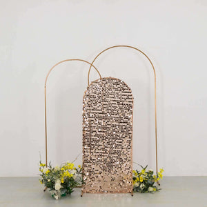 Sparkly Rose Gold Big Payette Sequin Fitted Chiara Backdrop Stand Cover for Round Top Wedding Arch - 5ft