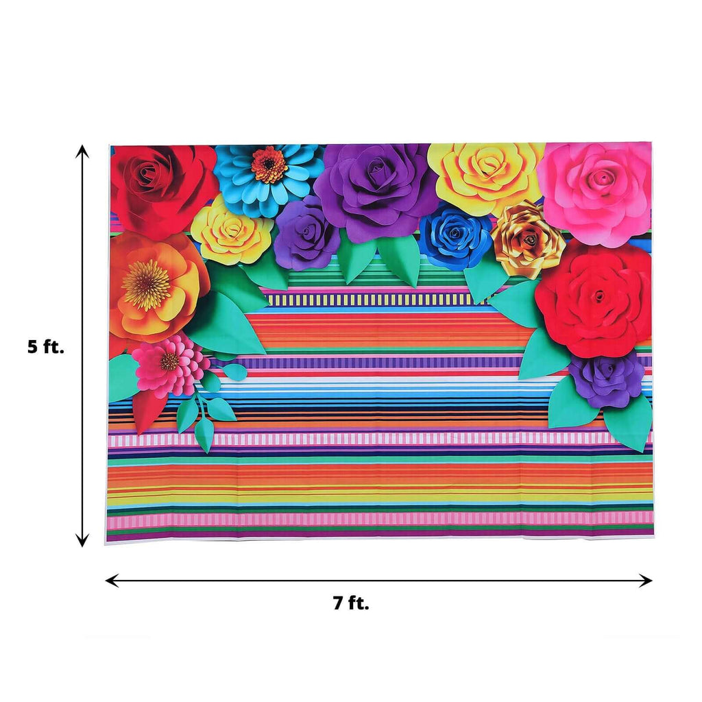 Colorful Cinco De Mayo Fiesta Vinyl Photography Backdrop, Mexican Themed  Multi-Color Striped / Paper Flowers Photo Booth Background 5ftx7ft