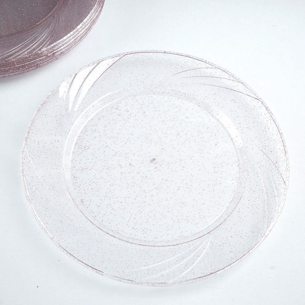 12 Pack Glossy White Swirl Rim Round Plastic Dinner Plates, Disposable  Party Plates 10