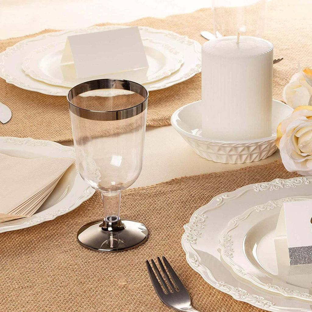 Posh Setting 7oz, White Plastic Wine Glasses Hard Plastic Disposable  Stemware, Drinking Cups with stem for Toasting, Weddings parties Plastic  Wine