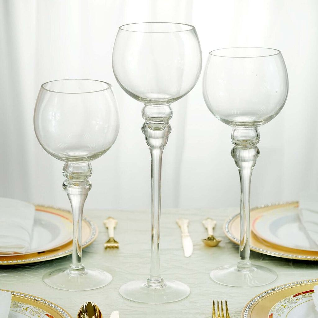 Set of 3 Long Stem Glass Vase Candle Holders eFavormart