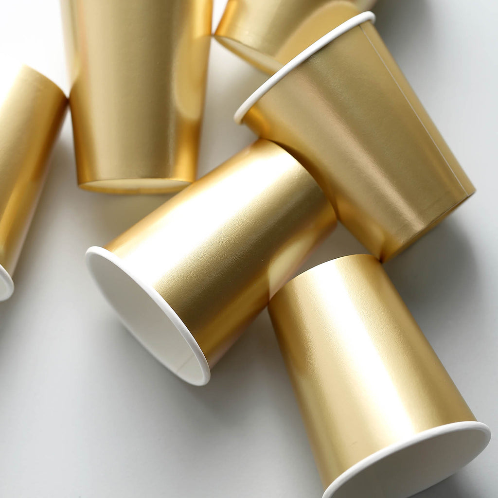 24 Pack Metallic Gold Paper Cups, Disposable Party Cup Tableware All  Purpose 9Oz