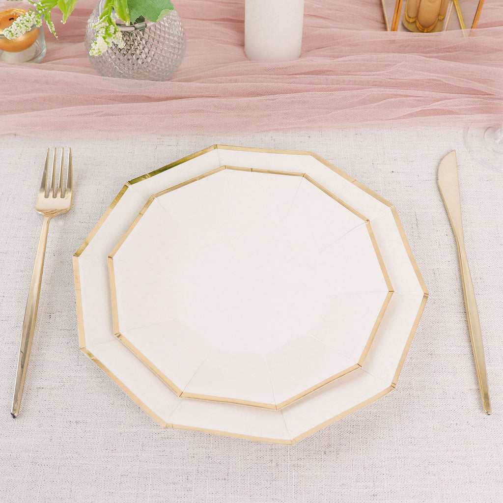 25 Pack, Black 9 Geometric Dinner Paper Plates, Disposable Plates Decagon  Shaped With Gold Foil Rim in 2023