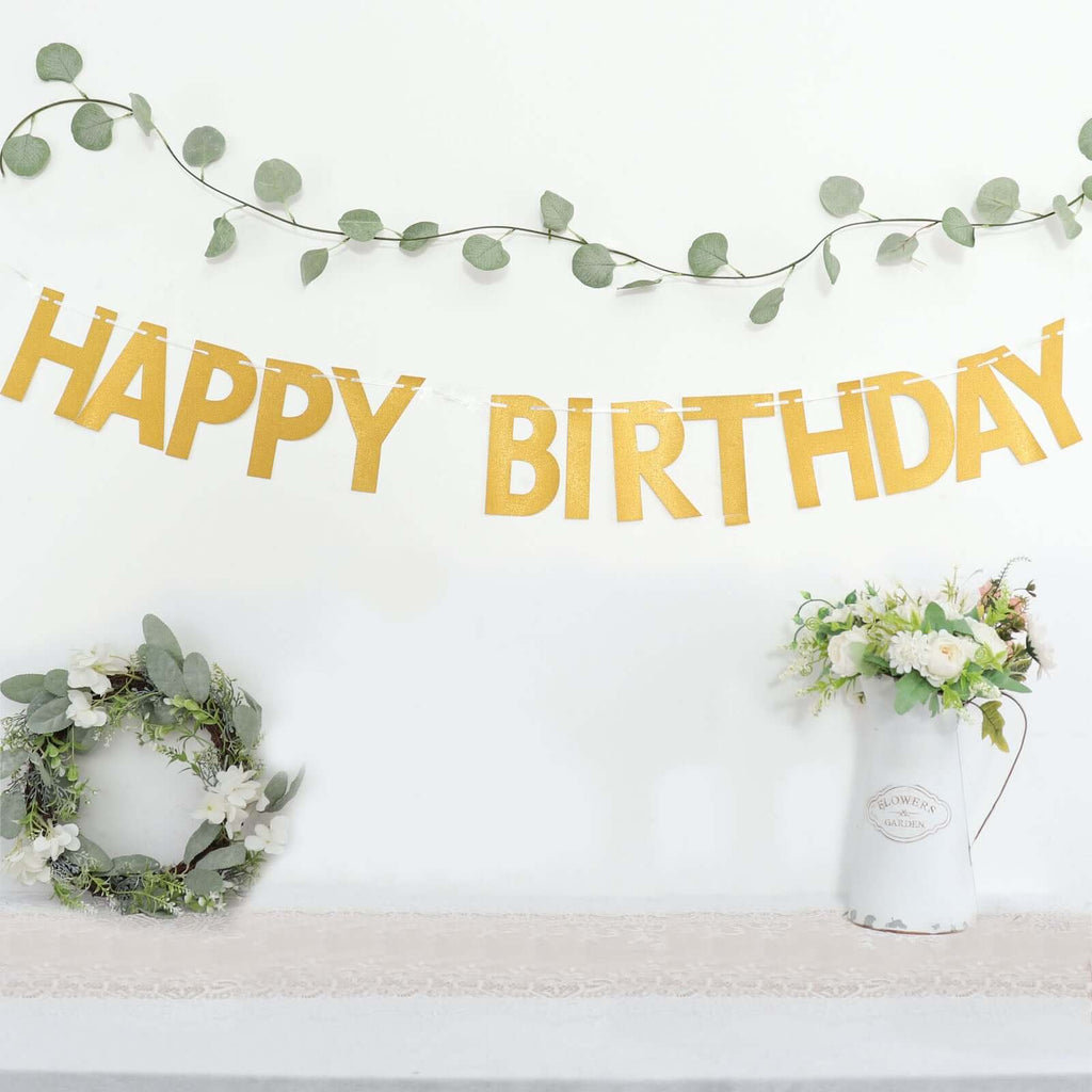 4ft Gold Glittered Happy Birthday Garland 