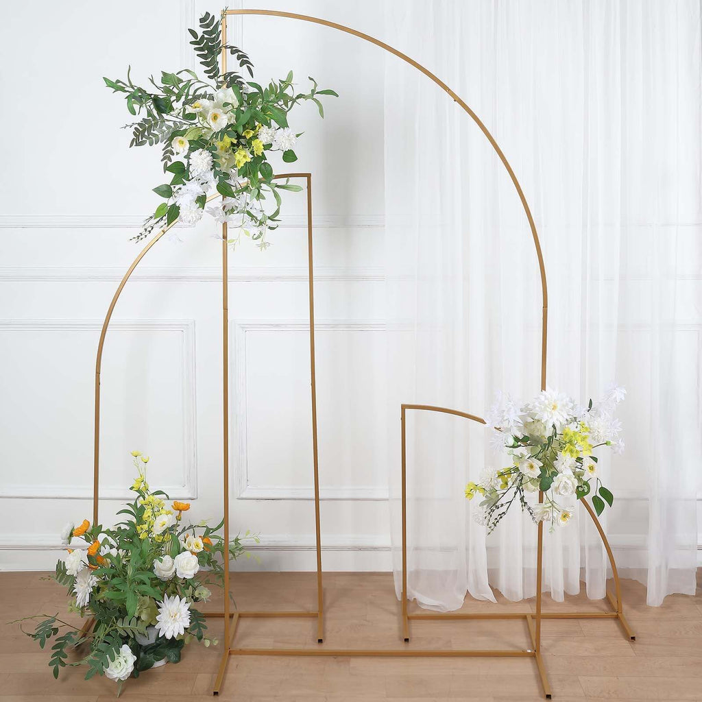 Gold Metal Wedding Arch Chiara Backdrop Stand Half Moon Floral Frame Arbor Display 7ft 0784