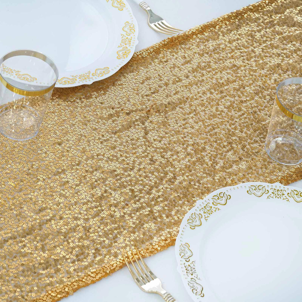  4 Sets Gold Sequin Glitter Table Runners 12x108 and