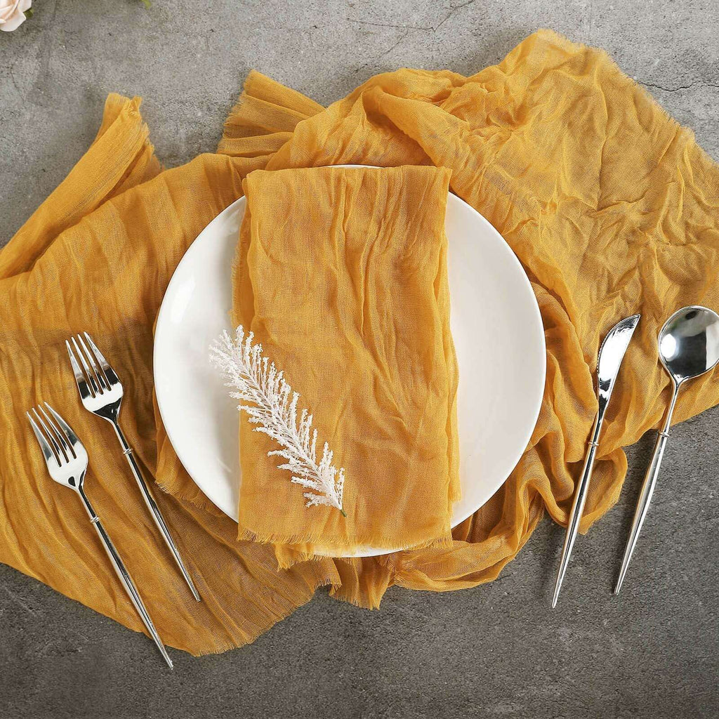 (5) Yellow Cloth Napkins 2 Napkin Rings Goldenrod Mustard Boho Thanksgiving