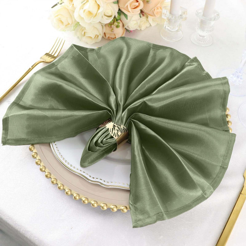 5 Pack | Sage Green Seamless Satin Cloth Dinner Napkins, Wrinkle Resistant  | 20x20