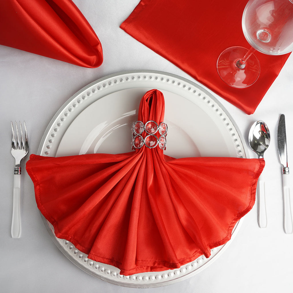 Efavormart 5 Pack Red Striped Satin Cloth Napkins, Wrinkle-Free Reusable Dinner Napkins - 20 inchx20 inch for Wedding Party Event Banquet