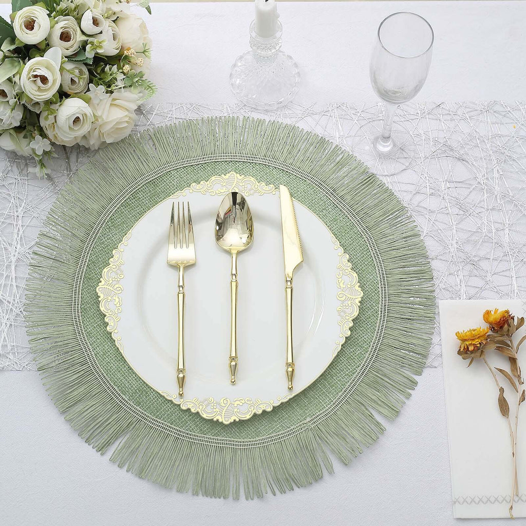 PVC Placemats Rectangule Sage Green/Beige/Black Woven