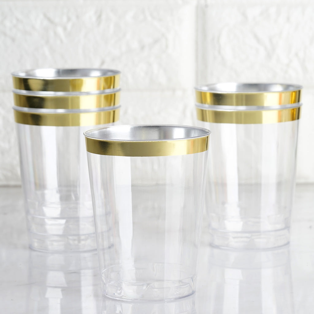Bulk 50 Ct. Small Clear Plastic Cups with Gold Trim