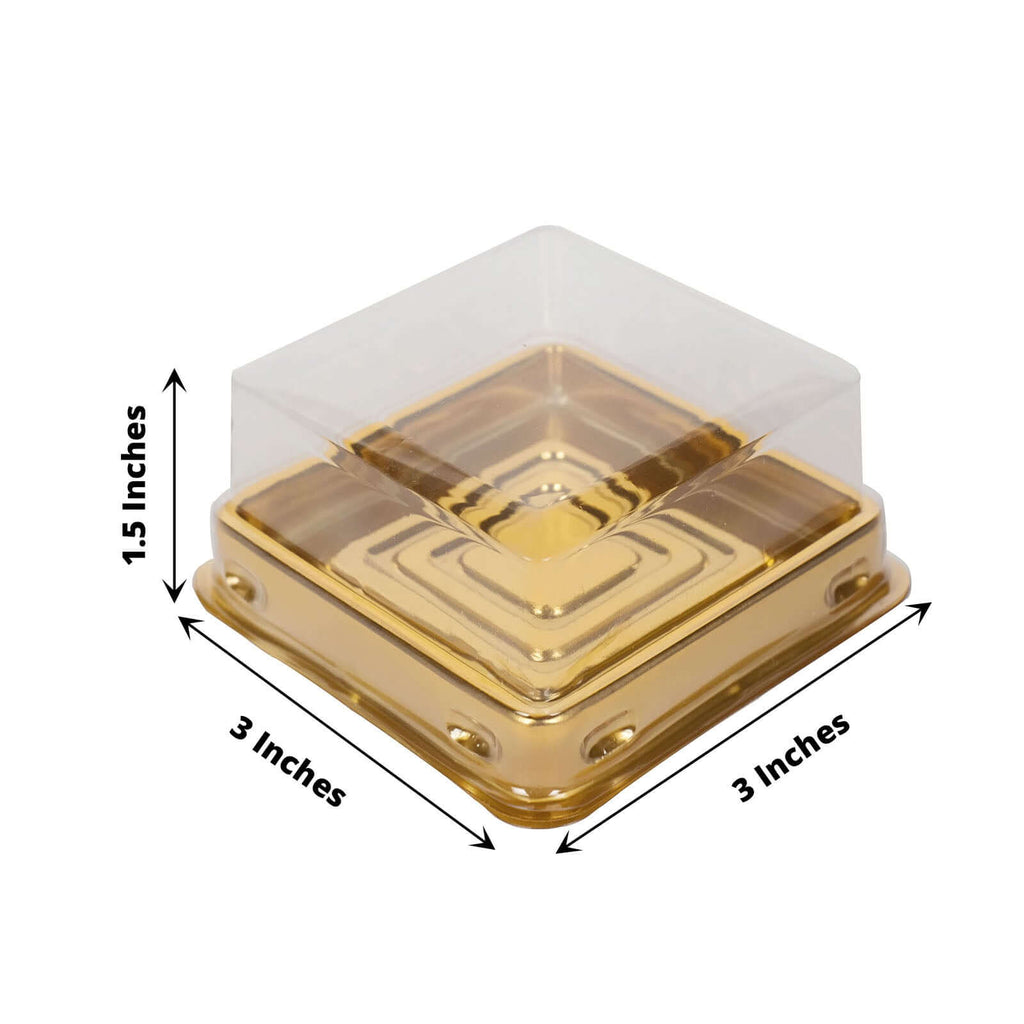 Efavormart 50 Pack | Clear / Gold Square Mini Plastic Dessert Party Favor  Boxes, Cupcake Muffin Food Containers - 4X4X2.5