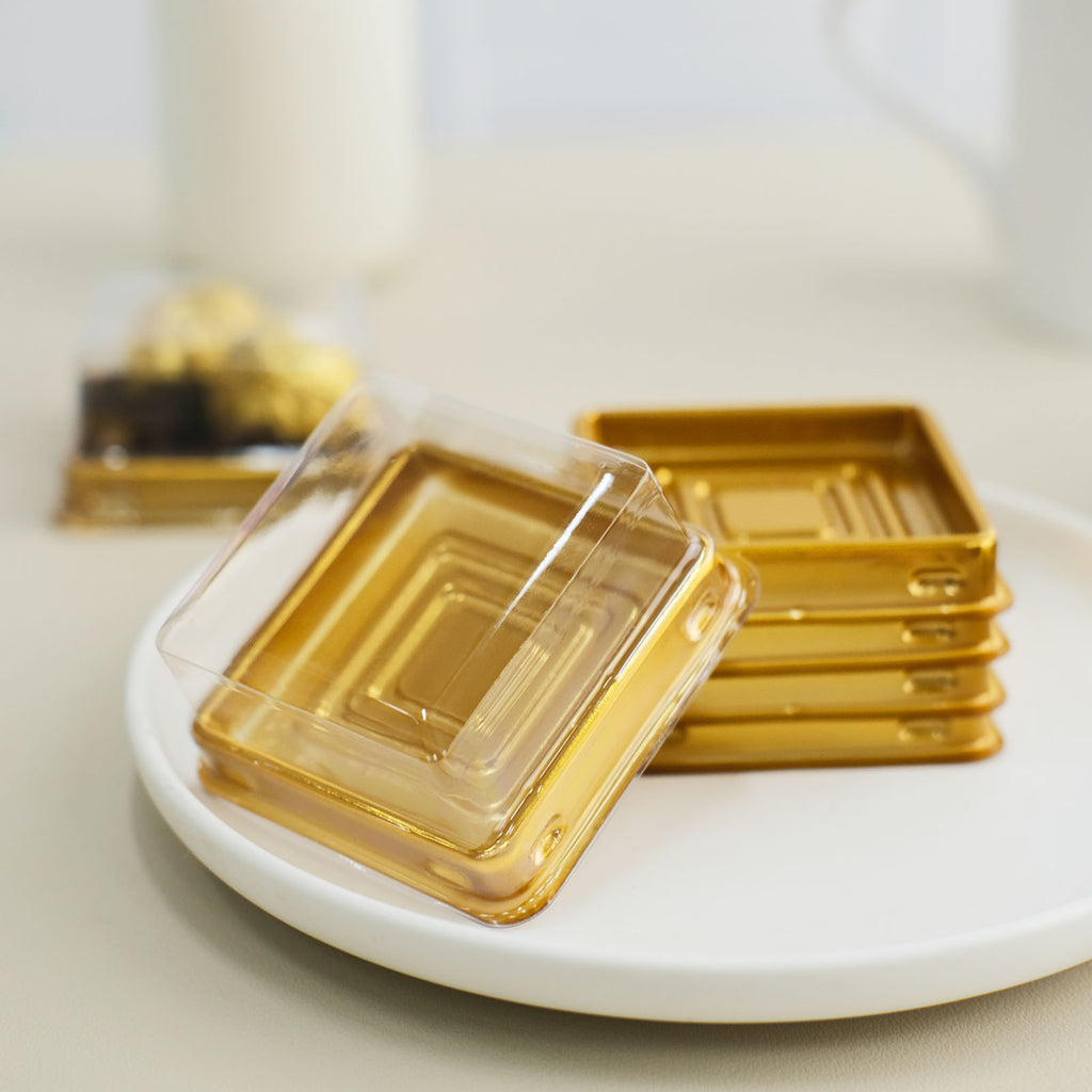 Golden Plastic Disposable Mooncake Gift Box , Kraft Paper Mooncake