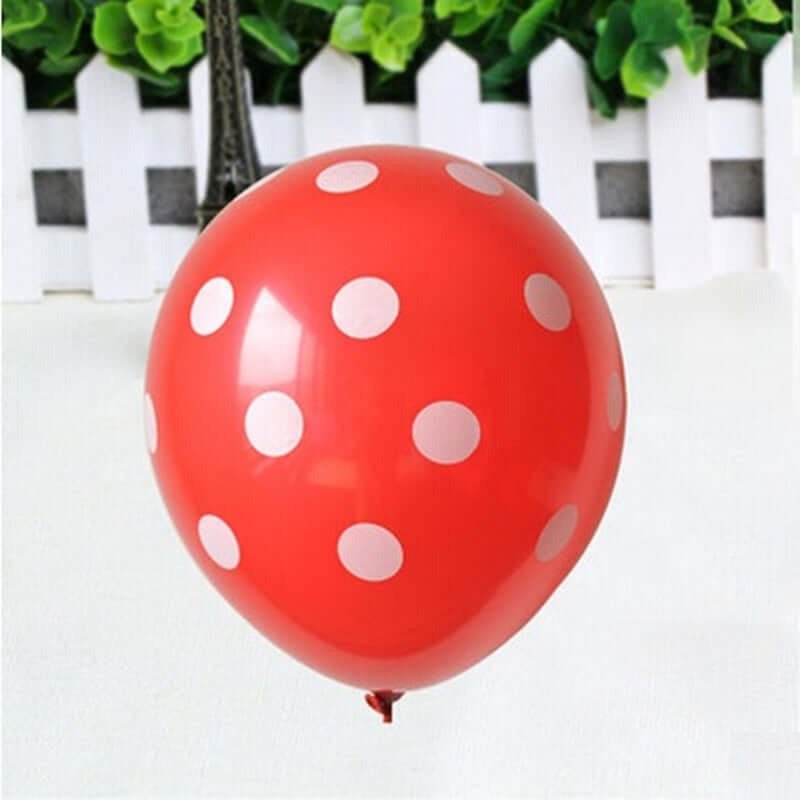 25 Pack 12" Red & White Polka Dot Balloons | eFavormart.com