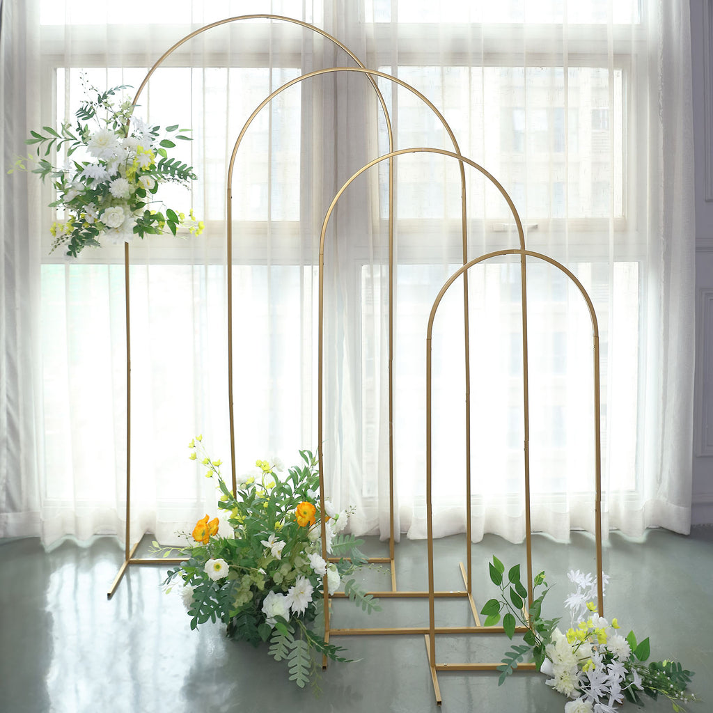 Gold 7 ft Metal Floral Display Frame Wavy Backdrop Stand Wedding Arch