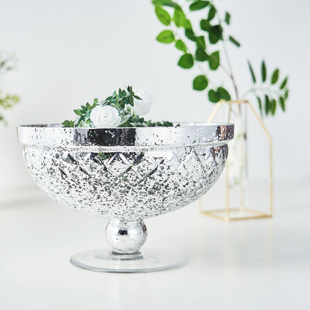 Silver Mercury Glass Compote Vase Pedestal Bowl Centerpiece 10